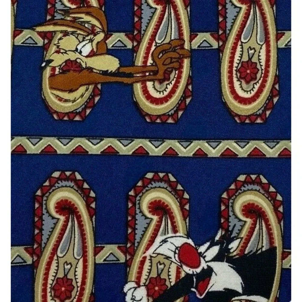 Looney Tunes Mania Tie Mens Blue Bugs‎ Bunny Wile E Coyote Cartoon Necktie